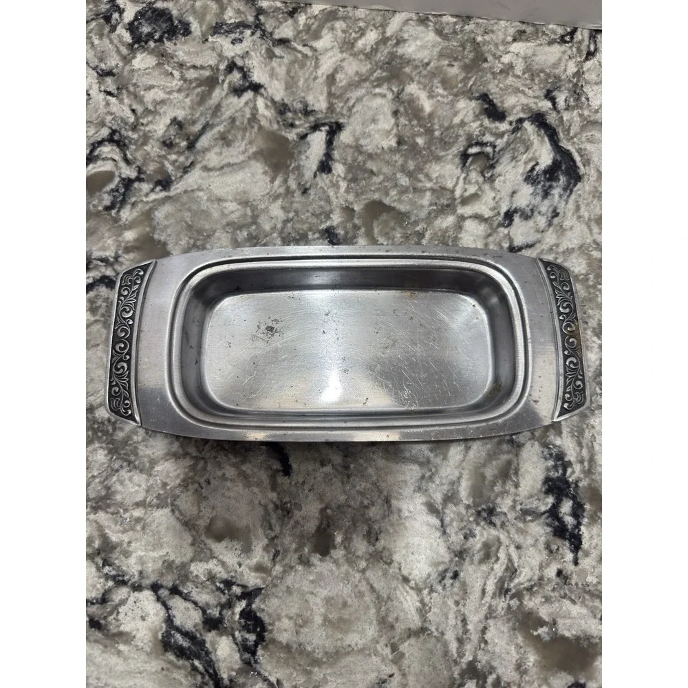Vintage MCM Metal Ornate Butter Dish With Filigree Design Mid Century